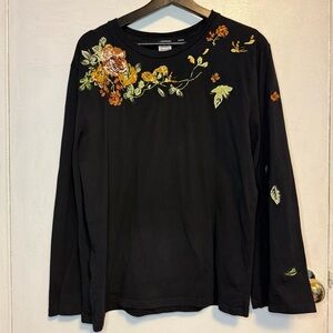 Aritzia Little Moon Amaranth Embroided Floral Long Sleeve